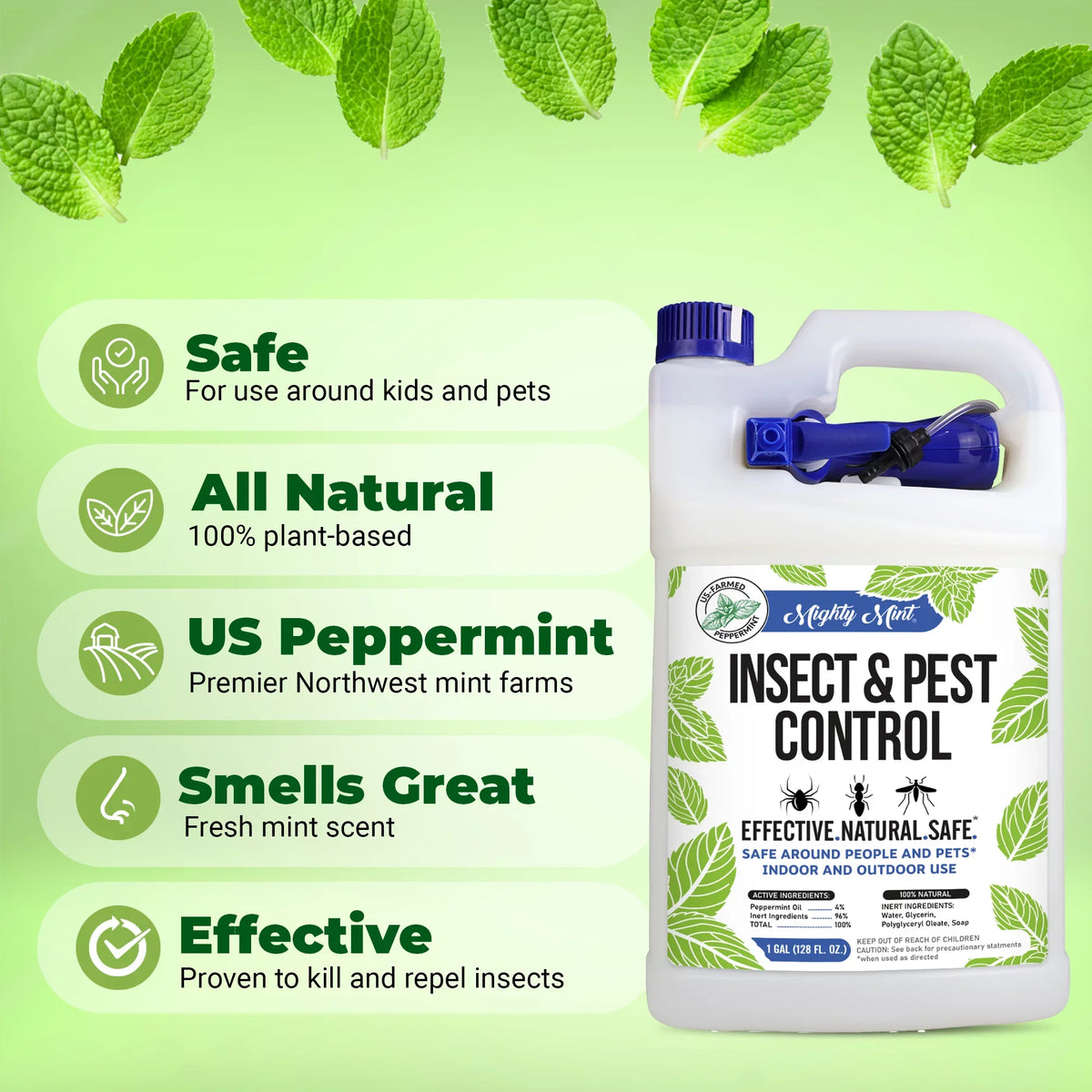 Spiders, Peppermint Mighty Mint Control Spray Ants, (128 & for More Oil Insect and Gallon oz) Pest