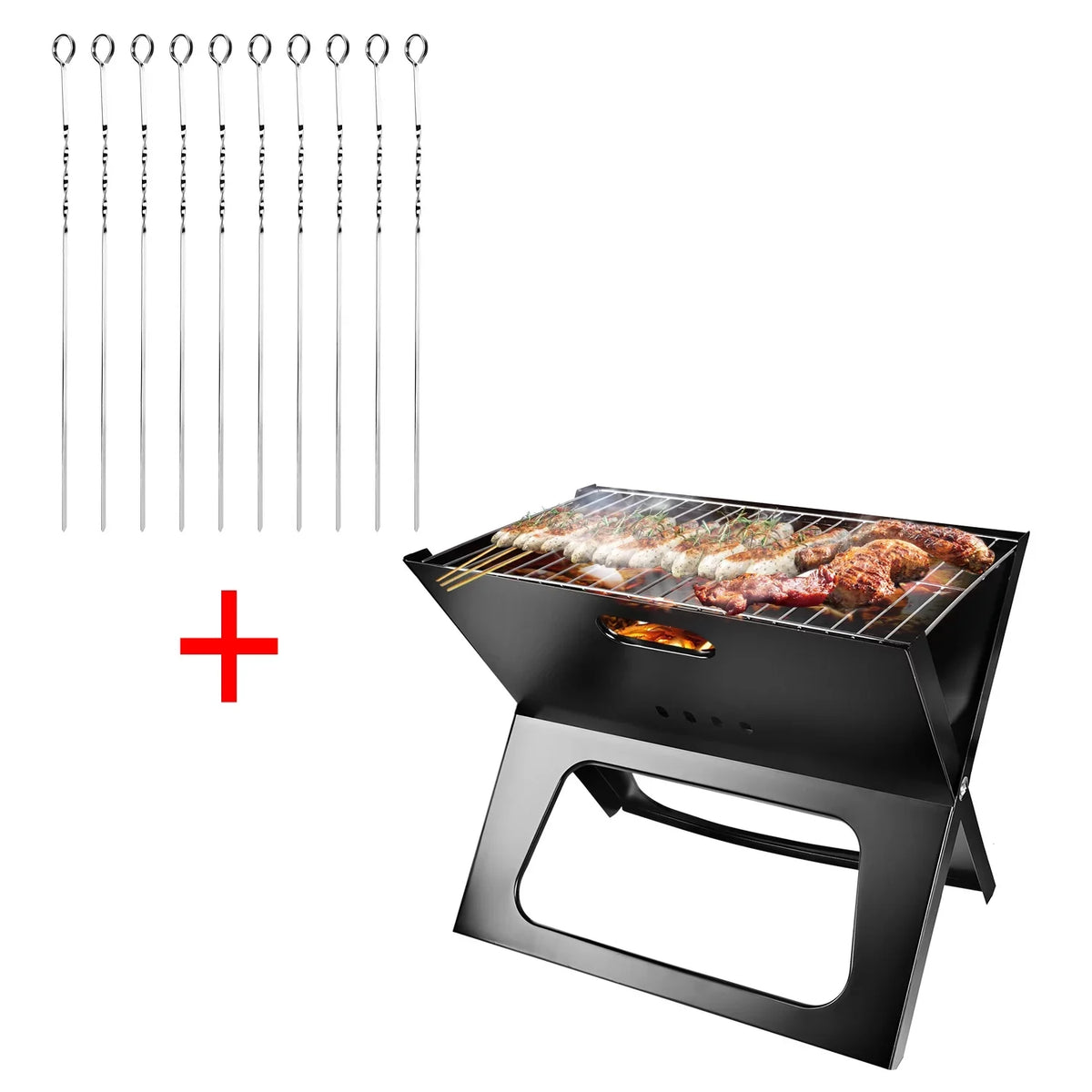 Charcoal Outdoor Foldable BBQ Grill iMountek Travel Garden 10Pcs Steel Camping with Portable BBQ Grill Barbecue