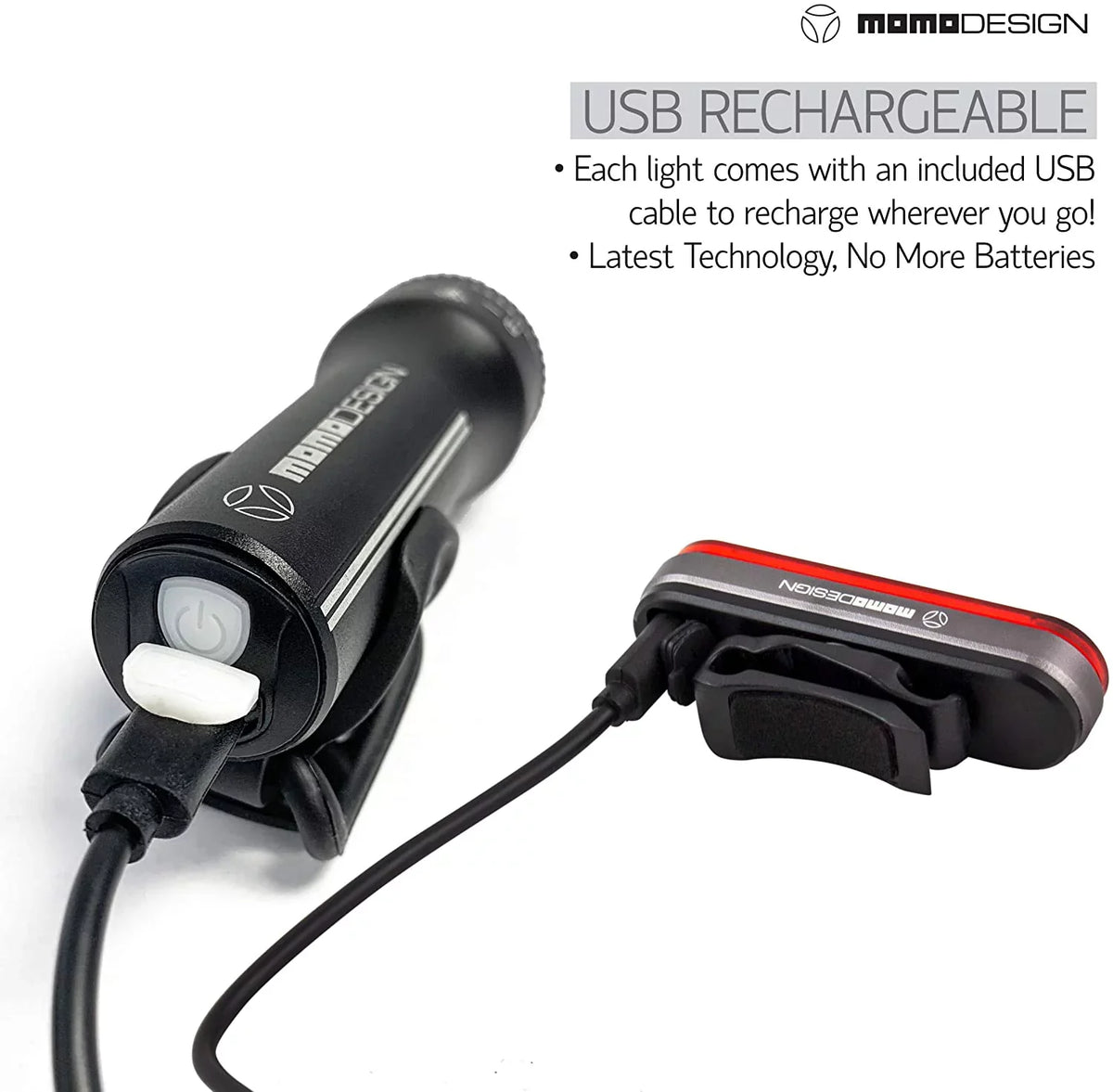 Bike Night Light for & Resistant, Rechargeable, KIT MOMODESIGN Visibility, for USB 300 COMMUTERS Designed Weather Headlight Rear Light