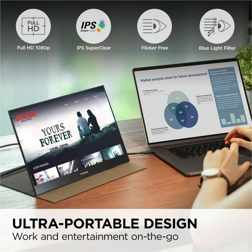 60W C, in Speakers, USB 1080p ViewSonic VX1655 Stand Tripod Portable Powered with with LED 15.6 Way FHD Dual Mini Monitor Built 2 mount and HDMI, Inch IPS