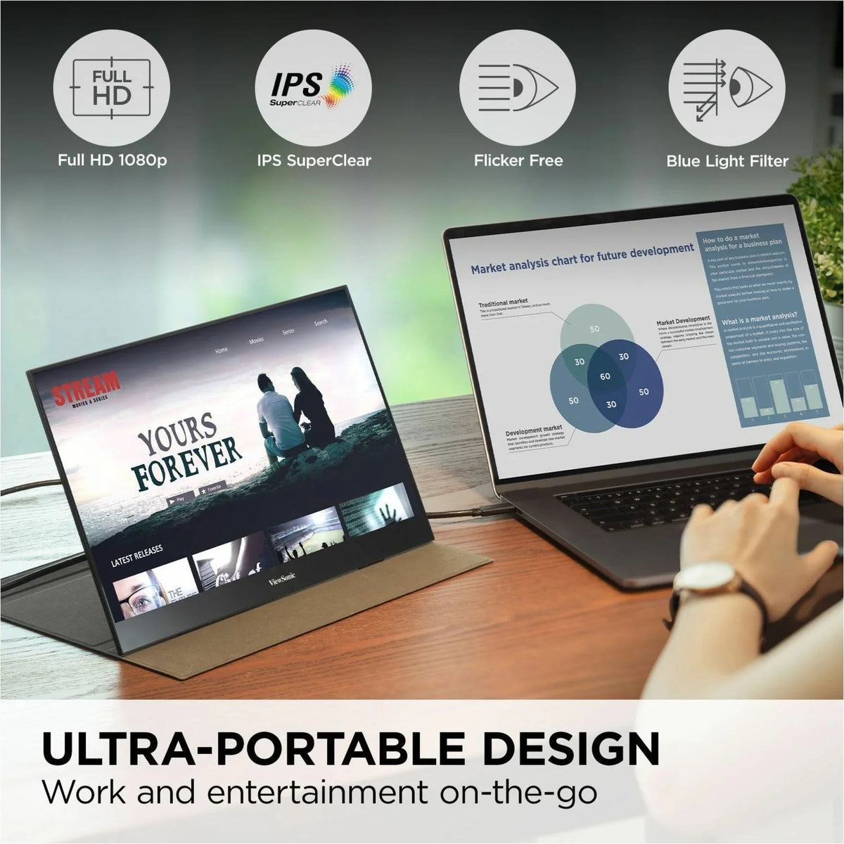 60W C, in Speakers, USB 1080p ViewSonic VX1655 Stand Tripod Portable Powered with with LED 15.6 Way FHD Dual Mini Monitor Built 2 mount and HDMI, Inch IPS