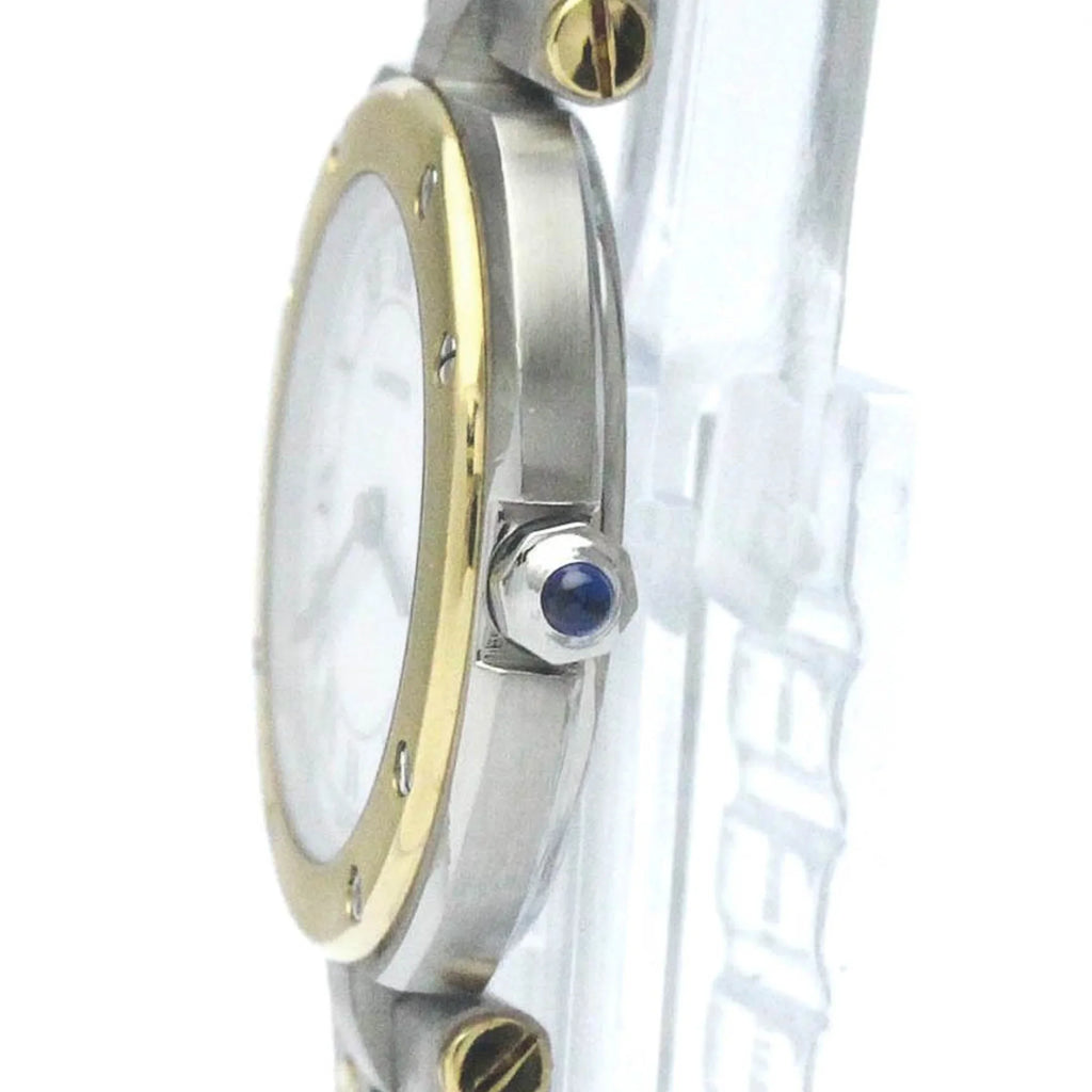 Ladies Steel Santos Quartz (Good) Polished Pre-Owned BF568475 18K Watch CARTIER Round Gold