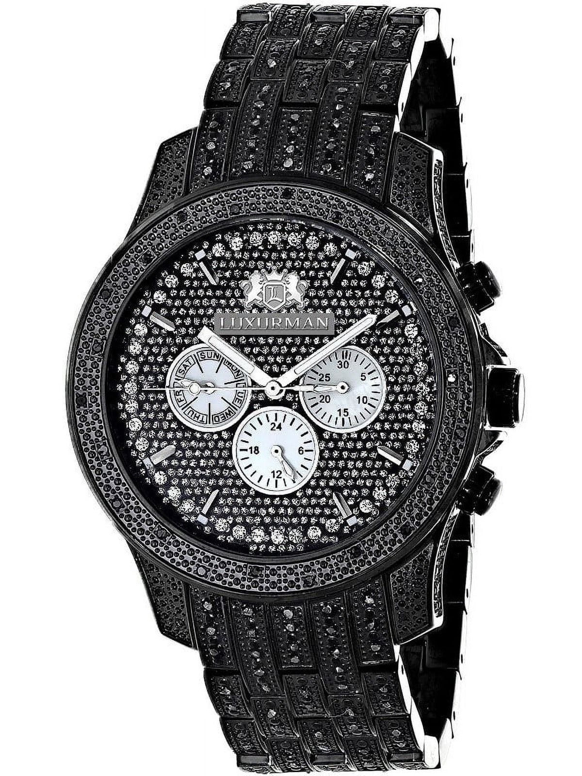 Extra Leather Steel plus Accent Diamond Stainless Quartz Strap Men's Metal Watch Black Band