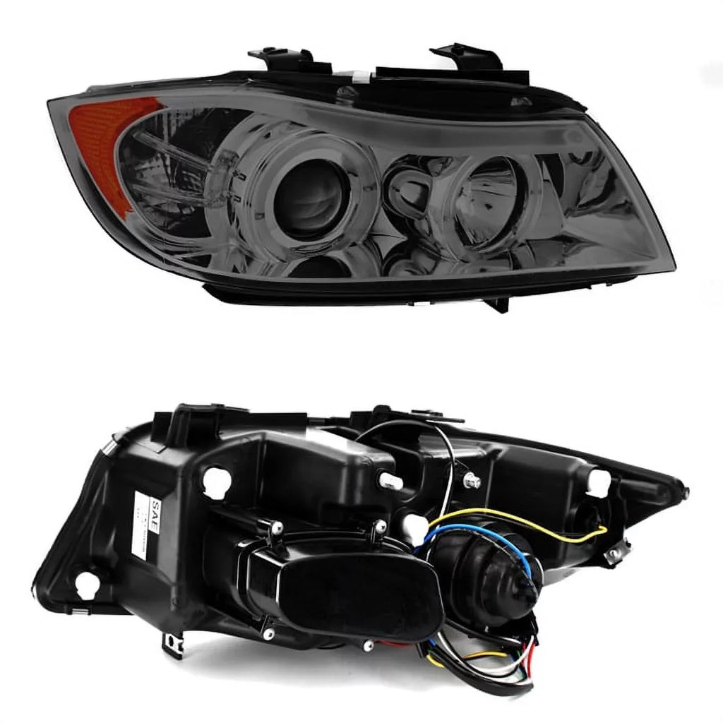 BMW Projector BMW 3-Series BMW LED Fits Fits 2006 Smoked 2007-2008 Sedan 06-08 Headlights E90 [Eye 325 328, Halo Lid] select: