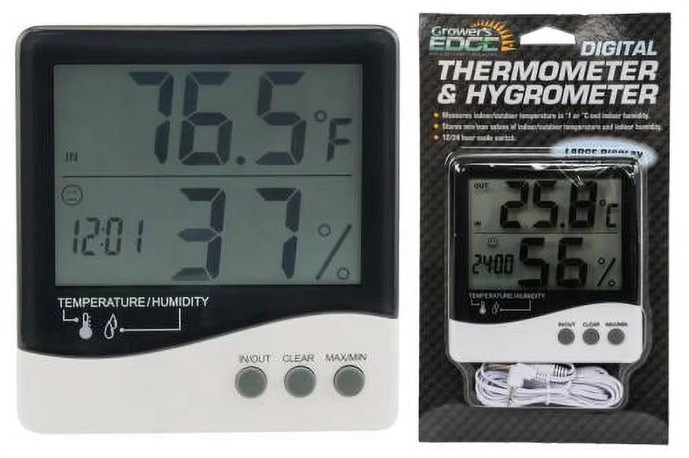 Large Edge (20/Cs) Grower's Thermometer Hygrometer Display /