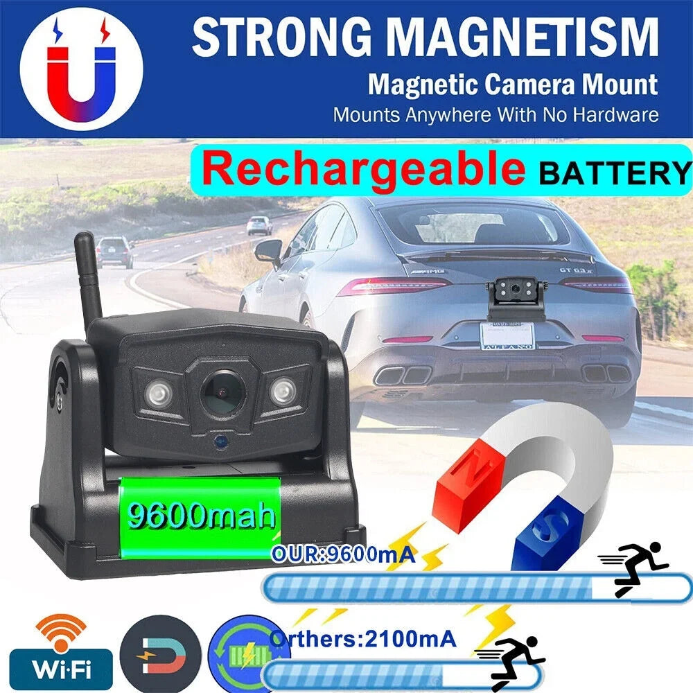 Front/Rear View Magnetic Camera, Camera JLLOM Backup Wireless Battery 9600mAh WiFi