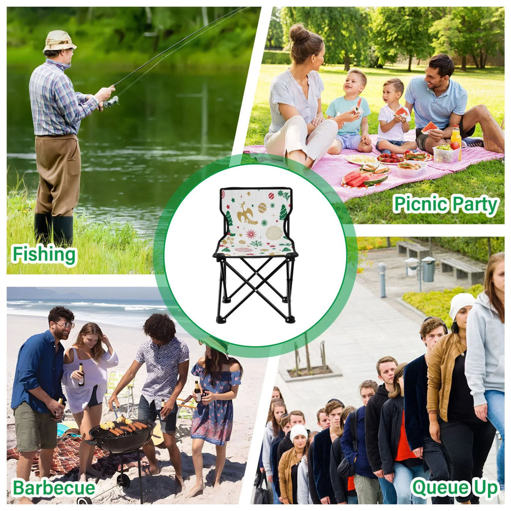 Christmas with Chair Outdoor Carry Chair Lawn Snowflakes 220LBS Camping to Portable Chair Stars Fishing Deer Support Beach Folding Bag Chair