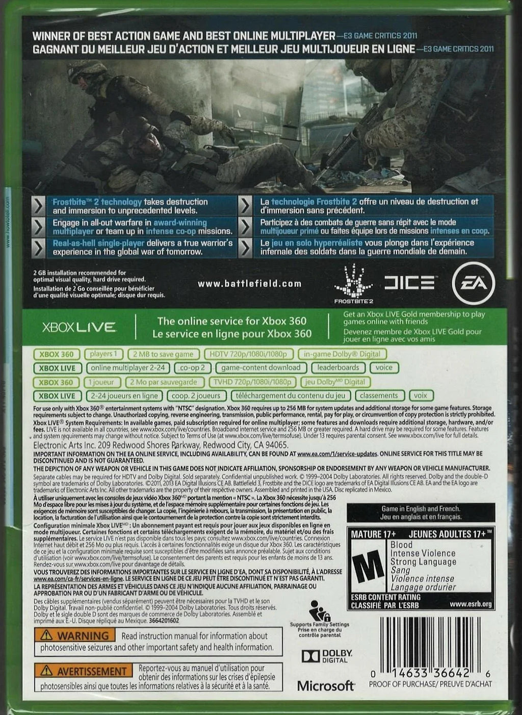 New US Sealed 3 Version) 360 (Platinum (Brand Battlefield Factory Hits) Xbox Xbo-0014633197372