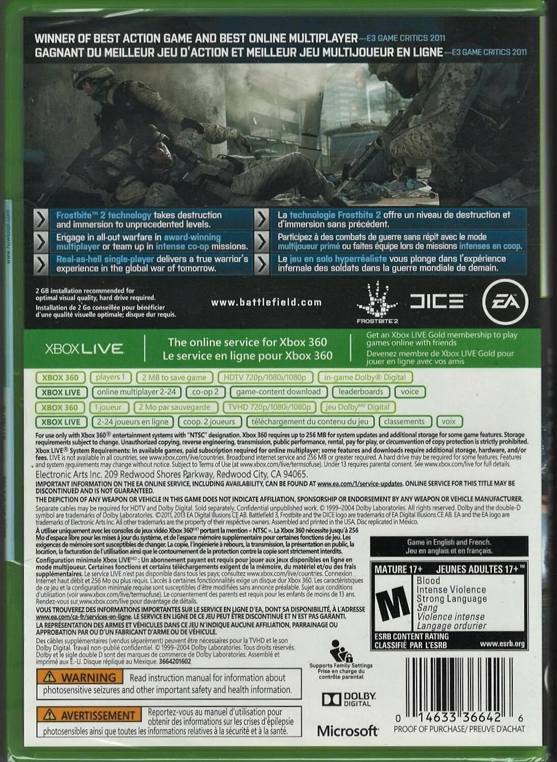 New US Sealed 3 Version) 360 (Platinum (Brand Battlefield Factory Hits) Xbox Xbo-0014633197372