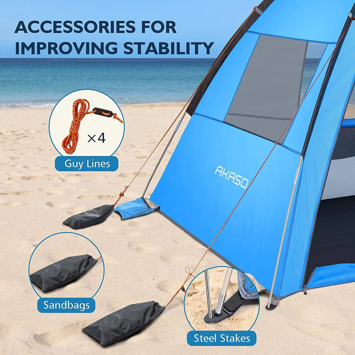 Blue Tent, Tent UPF 3-4 Beach for AKASO Person, 4.7' Beach 7.4' Assemble 50+ x