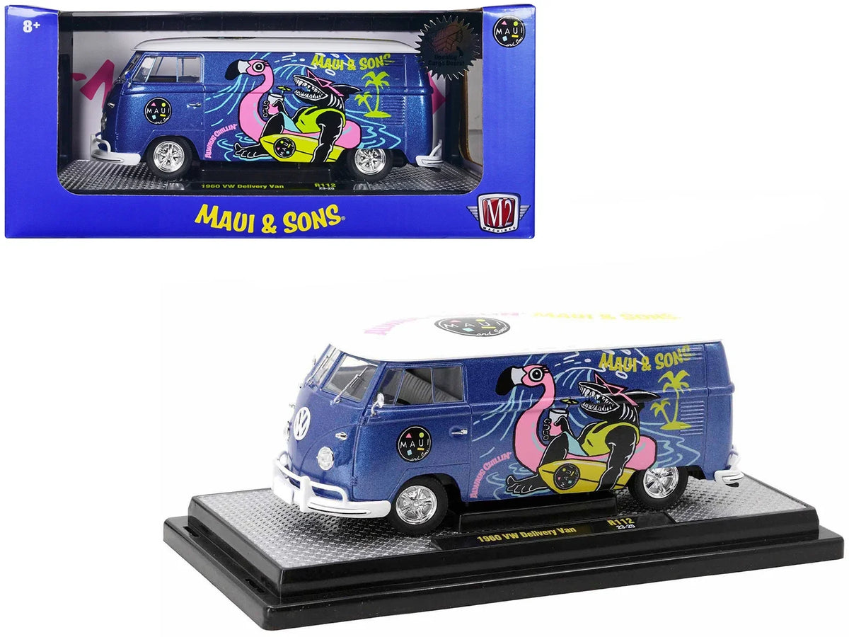 w/White and 1/24 Blue Sons" 1960 Diecast Top Ed by Car Van Delivery Volkswagen Model Ltd pcs Metallic to "Maui Machines 6550 M2