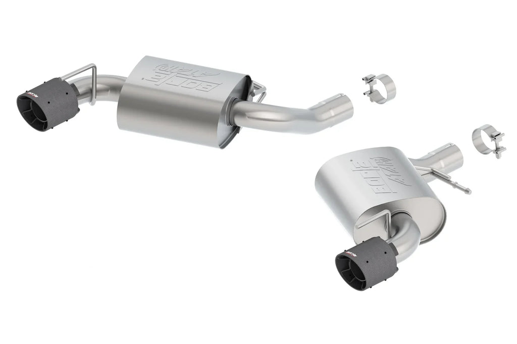 Mode Right 2.75 Borla in.; Round And Black x Exhaust; ATAK Left Hand w/o Axle-Back Incl. 11923CFBA System; NPP-Dual Split Carbon Single Fiber Exhaust Mufflers/Clamps/4.5 Tips; in. Exit; 5.75 Rear