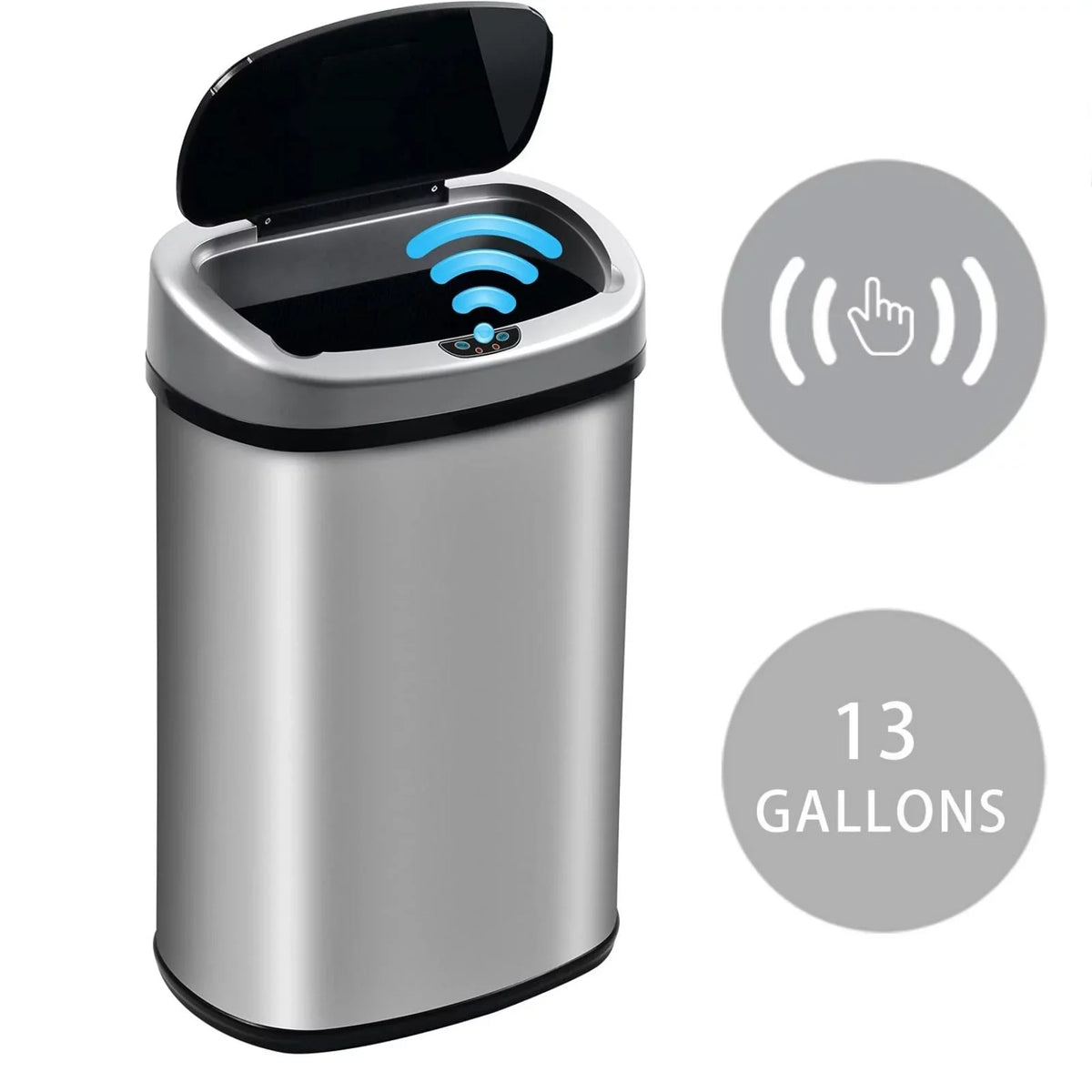 Touch-Free Can Sensor, NiamVelo Steel Kitchen for & Anti-Fingerprint with Designed Office 13 Garbage Lid, Silver Can Mute Stainless Waste Home, Motion Bin with Gallon Automatic Trash