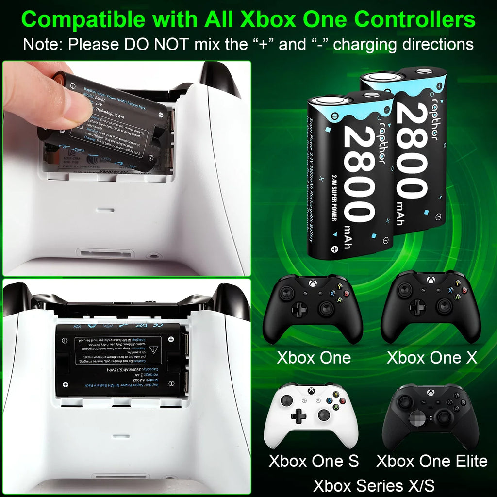 Pack mAh 2800 One Rapthor Xbox S/Xbox One/Xbox X/Xbox One Controller X/Xbox for Battery One x 2800 Series Elite, Rechargeable mAh Battery 4