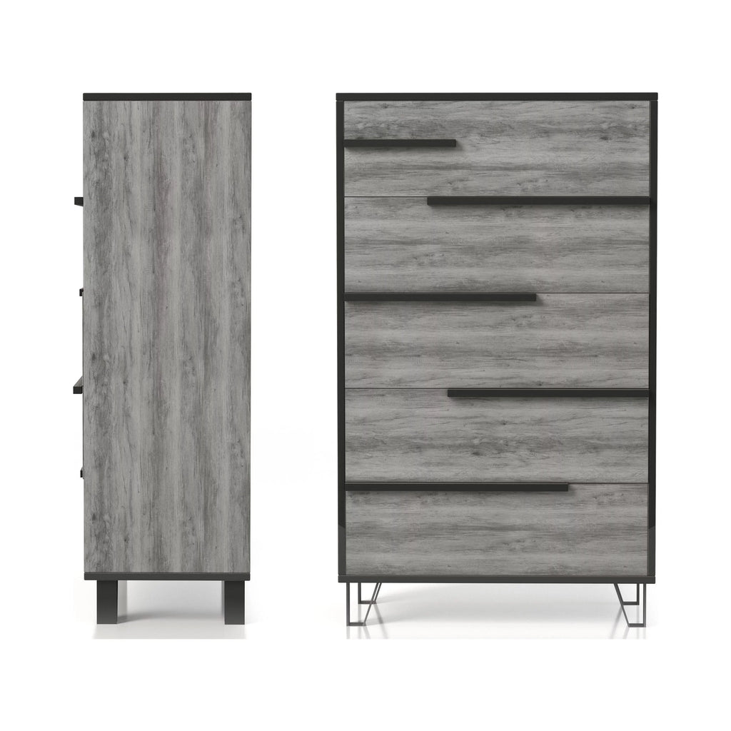 DH by Vintage Denhour 5-Drawer Modern Grey Chest Oak BASIC