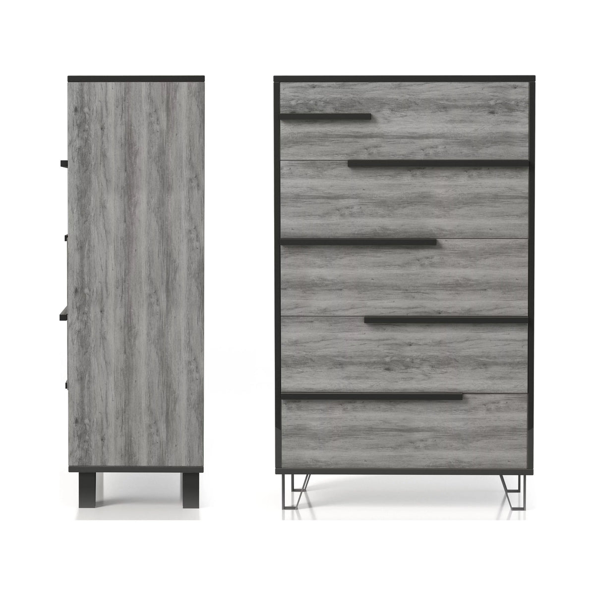 DH by Vintage Denhour 5-Drawer Modern Grey Chest Oak BASIC