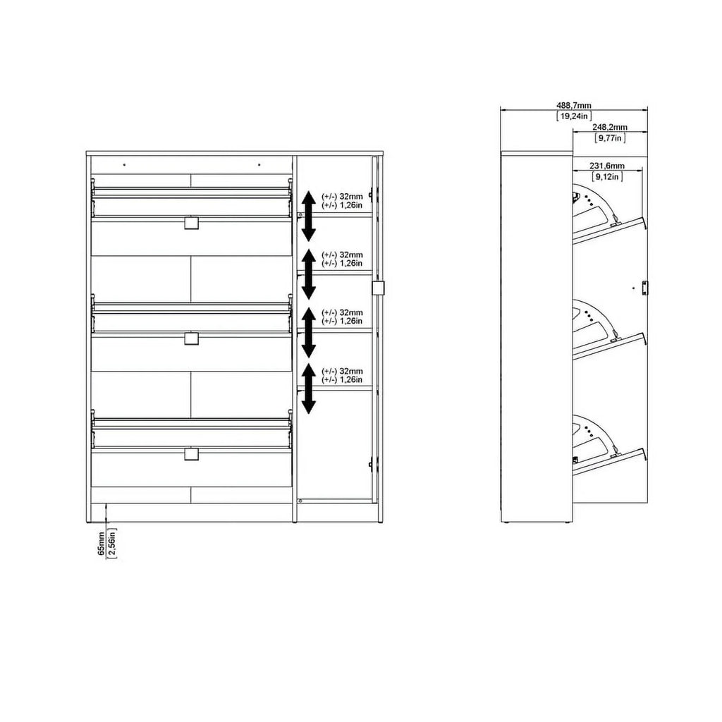 in & High 2 Allora with Gloss Drawer Oak-White 3 Cabinet Shoe Layers Door