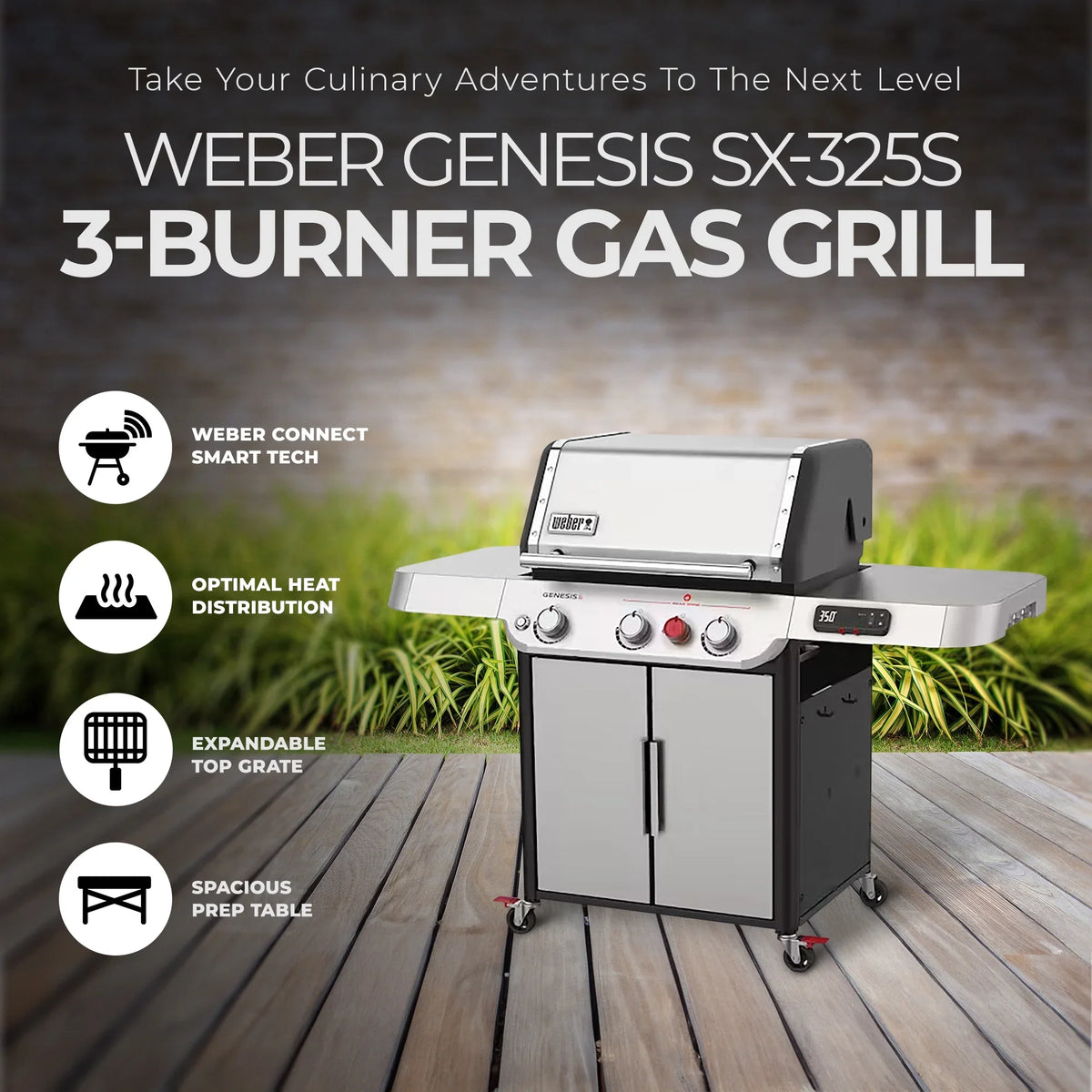 SX-325s Genesis Grilling Smart Grill in Gas Stainless Steel Smart Technology with Propane Weber 3-Burner Connect