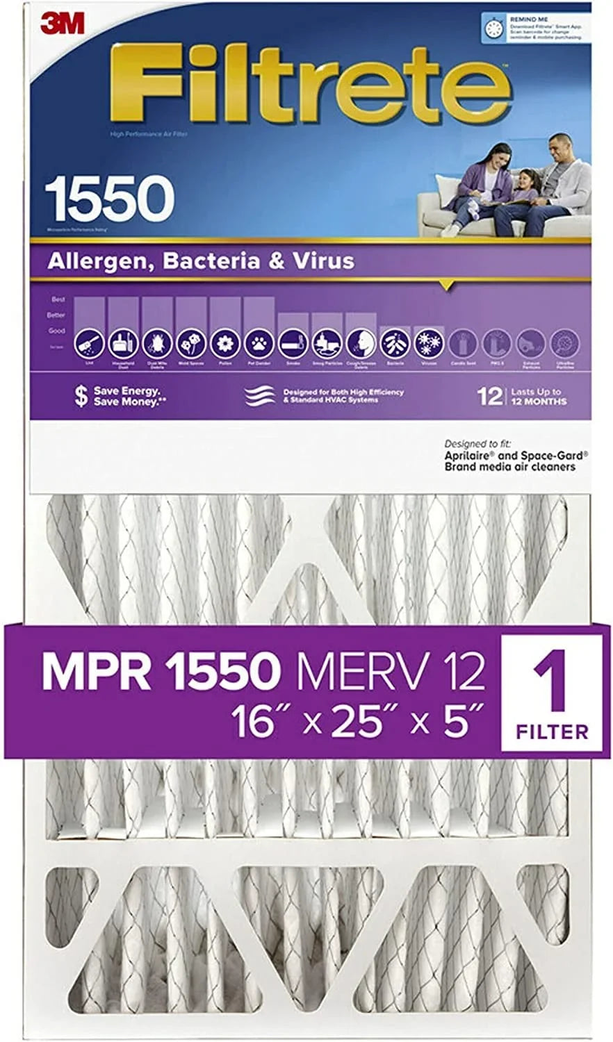 Ultra MPR Allergen 24.13 Filtrete x 15.75 DP, dimensions Filter, 1550 Pleat, AC Deep Healthy Air 16x25x5, 1-Pack Living x Furnace actual 4.88