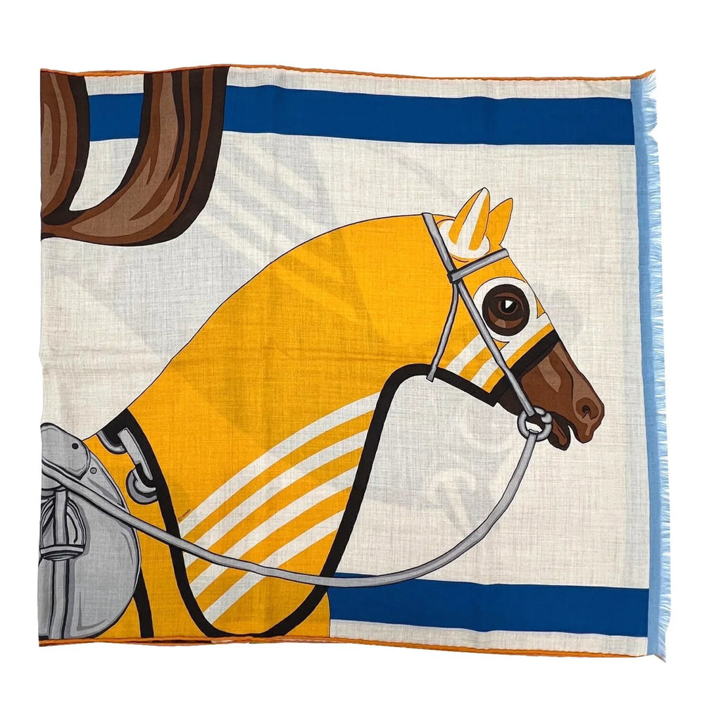 Hermes 2022 Cashmere New) Women's Spring/Summer Rectangle Stole Natural Silk Jaune HERMES Scarf Collection 22SS Marine (Like Pre-Owned Men's