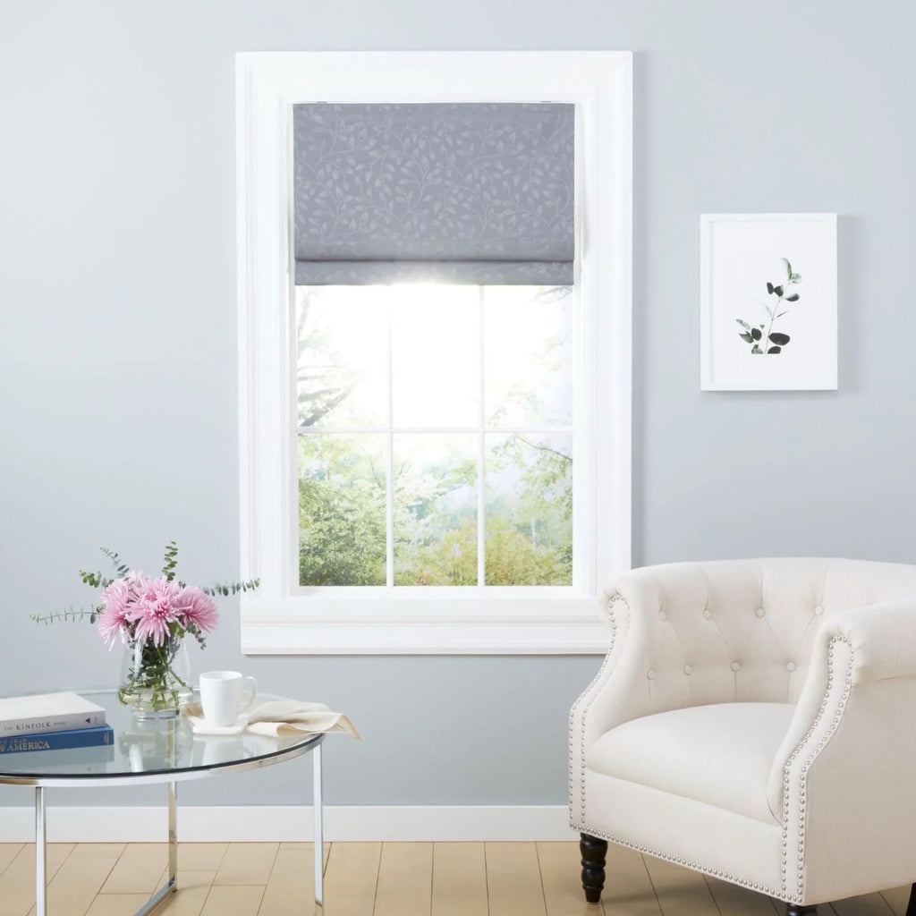 Shade, Dark Home Total Blackout Roman 31"x Bolan 64", Botanical Exclusive Grey
