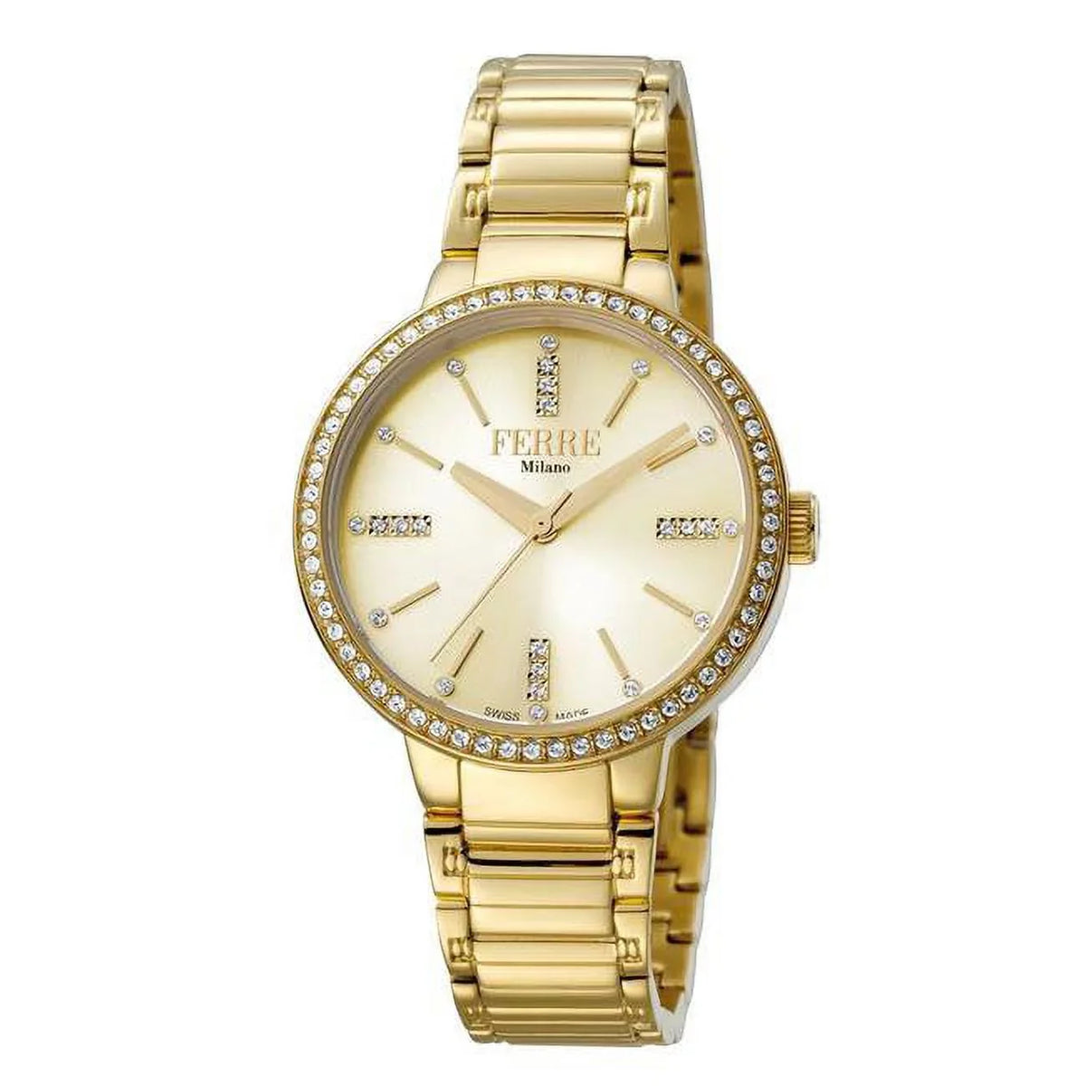 Dial Quartz Ferre Gold Bracelet Womens Watch Gold Made Milano with Swiss