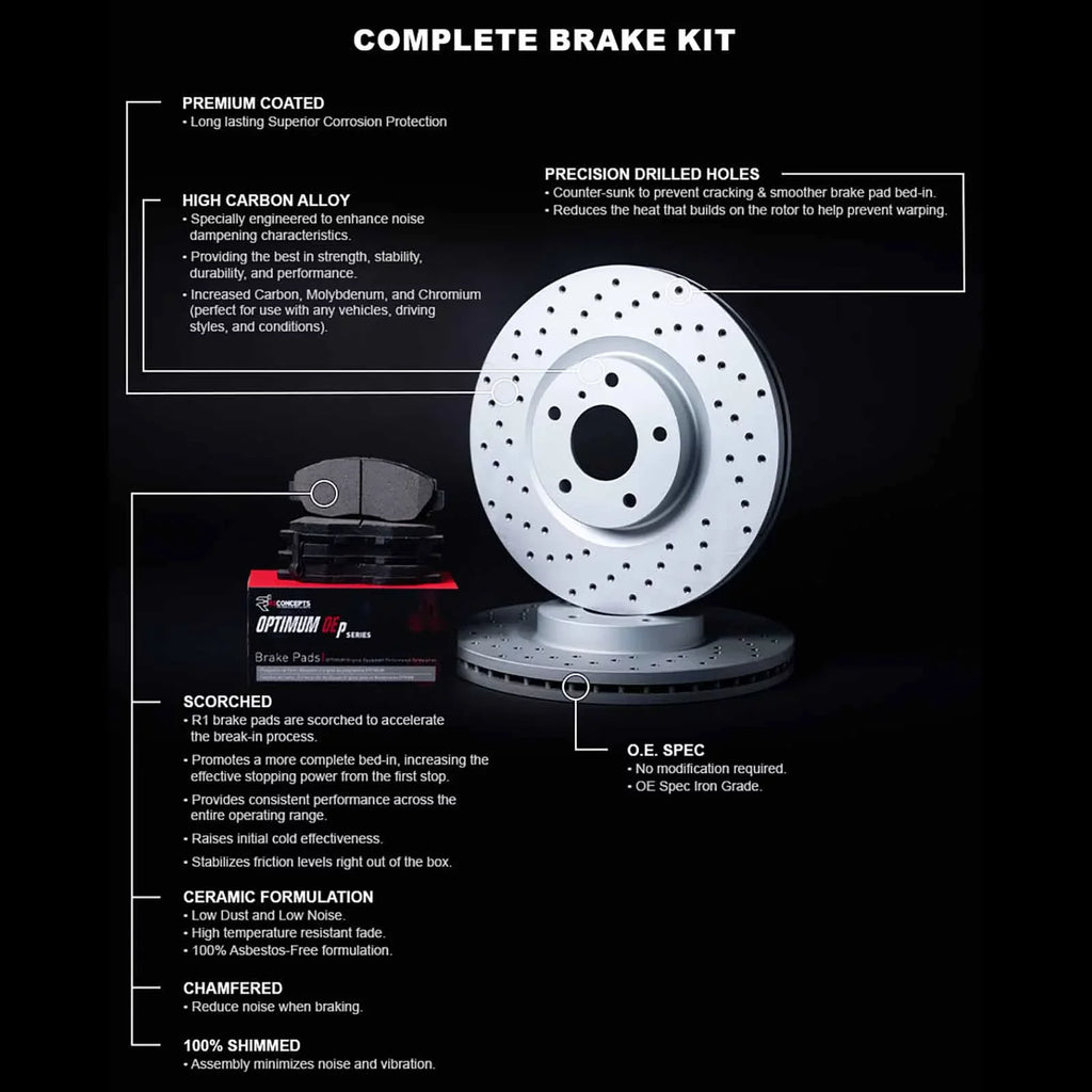 2007-2015 and Brake Brake INFINITI |Front G37, OEp Brake Rotors Pads Kit Rotors|fits and Front G35, Concepts Pads| Brakes and Pads| Q60 Optimum Rotors R1