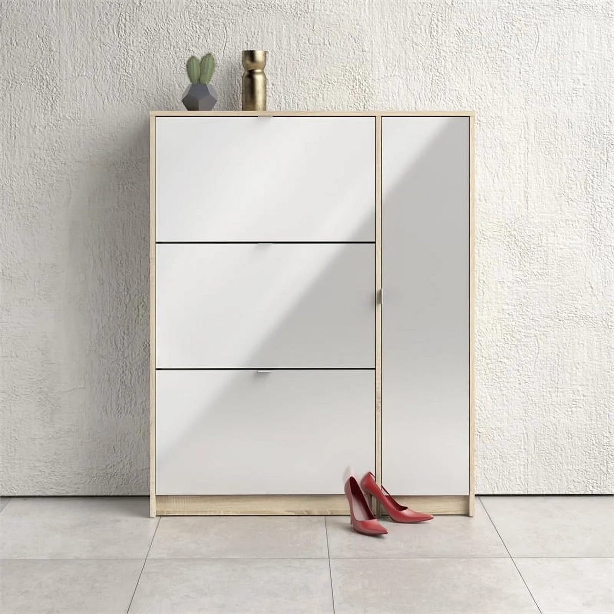 in & High 2 Allora with Gloss Drawer Oak-White 3 Cabinet Shoe Layers Door