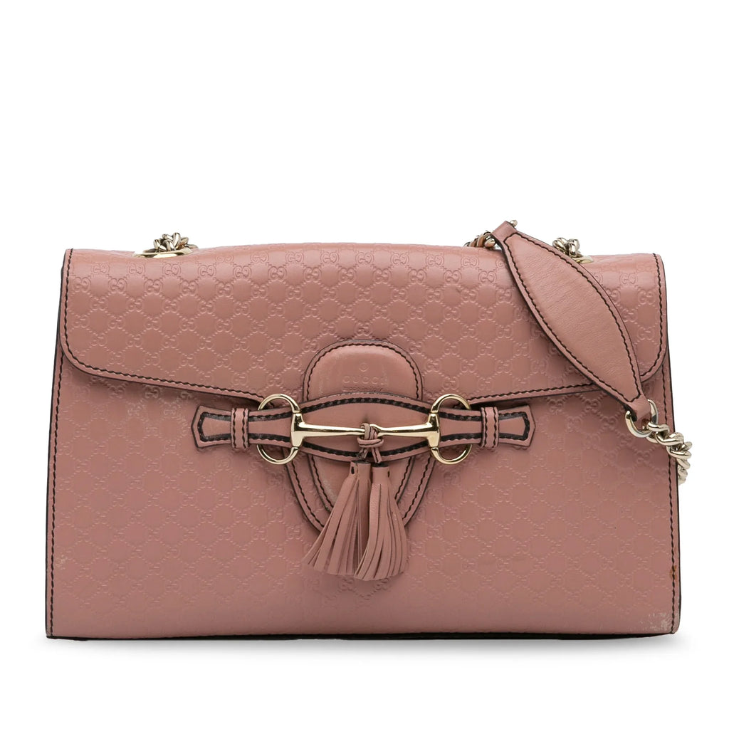 Authenticated Leather Calf Gucci Bag Shoulder Emily Pre-Owned (Good) Pink Medium Microguccissima Unisex