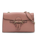 Authenticated Leather Calf Gucci Bag Shoulder Emily Pre-Owned (Good) Pink Medium Microguccissima Unisex