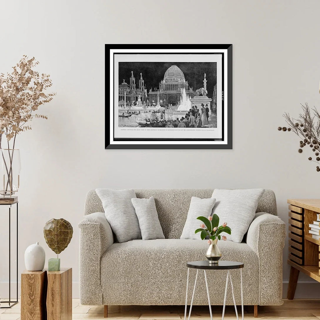 night. the Columbian Historic Exposition. building.drawn Framed 21-7/8" x by court Charles Graham., 17-7/8" and Print, electrical of administration grand MacMonnies's at illumination the fountain
