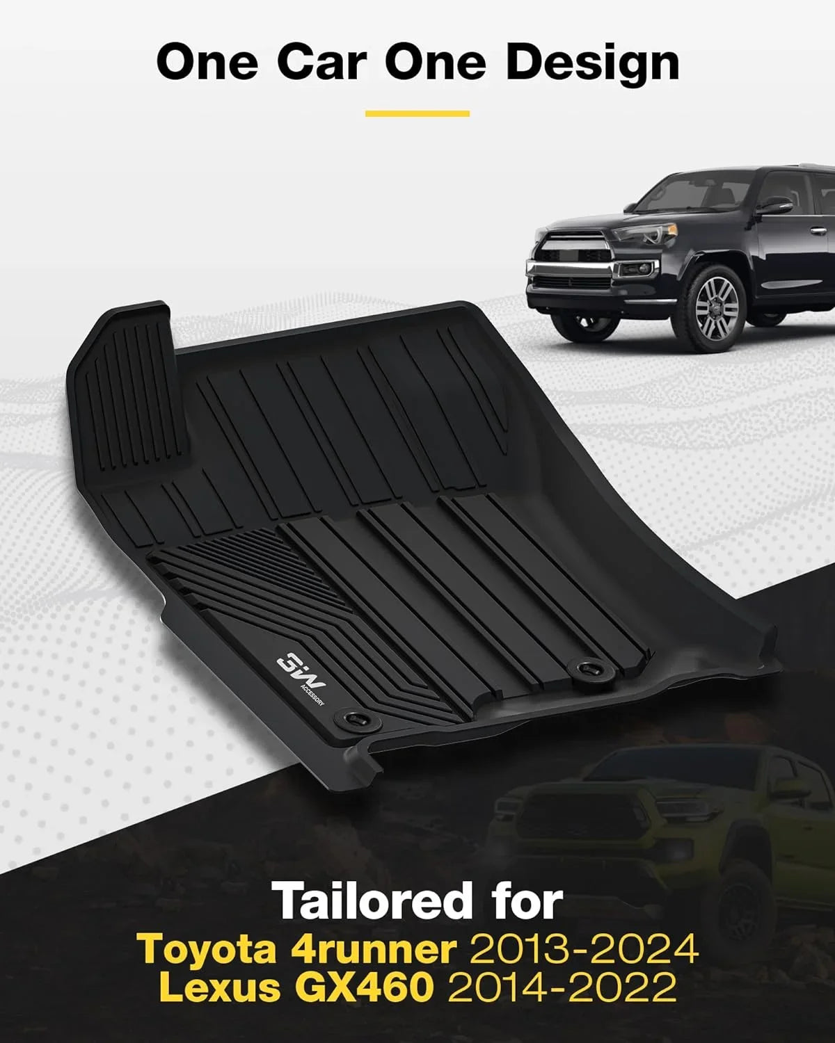 Full Row 4Runner 2014-2022 For 4Runner Mats Liners 3W Seat Fit Cargo Toyota Black 1st & 2013-2024/Lexus Set Mat & GX460 Trunk Car Floor Fit for Mats and GX460) Custom 5 Floor Liner 2nd &