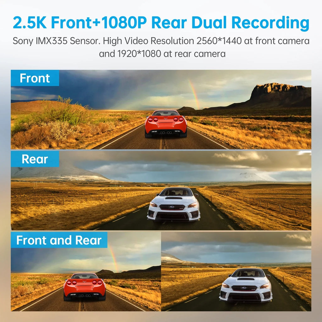 Cam Touch Camera, Dual 12 Rear Cam Rear Vision, Mirror Waterproof Night Dash with Dash 2.5K Parking Camera Recording Inch Screen View GPS Front and Backup Mirror Assistance, Loop