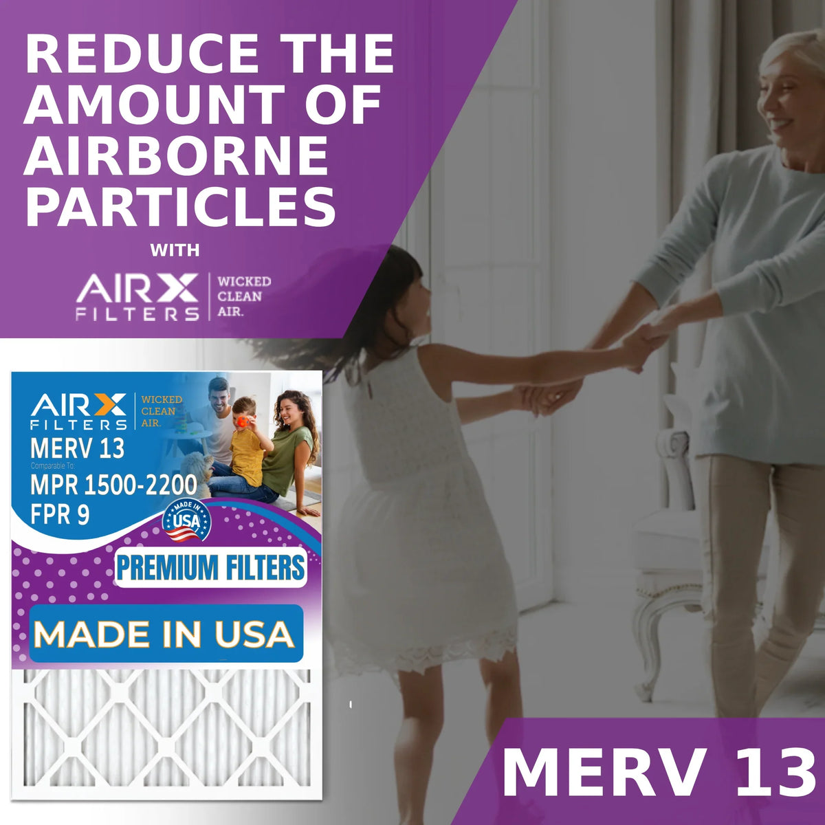 16x25x5 MPR by - WICKED Premium AIR. 13 Skuttle Filter AIRX CLEAN 16x25x5 DB-25-16 & FILTERS #000-0448-001 Made Furnace with Filter Air Comparable Pack 2200 FPR 9 MERV 1500 to 2 USA Compatible