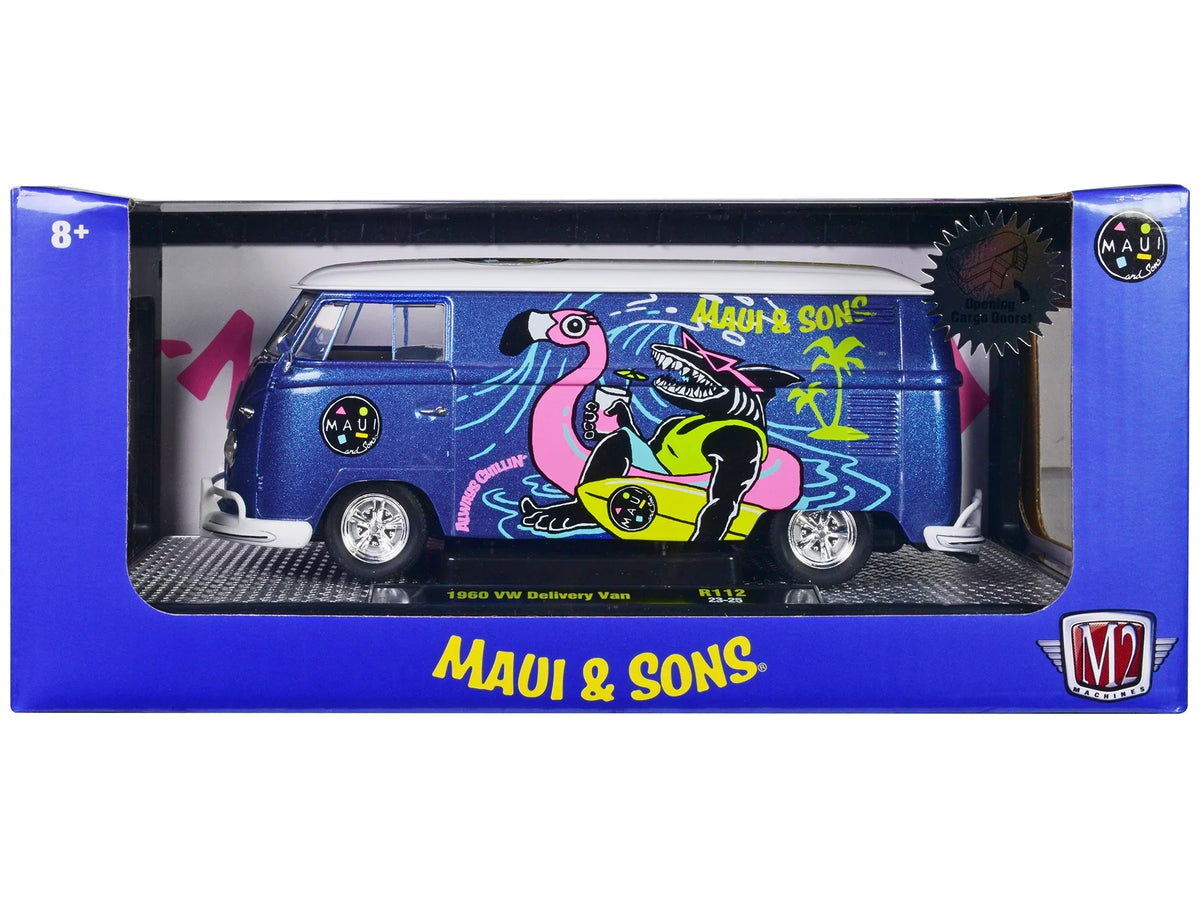 w/White and 1/24 Blue Sons" 1960 Diecast Top Ed by Car Van Delivery Volkswagen Model Ltd pcs Metallic to "Maui Machines 6550 M2