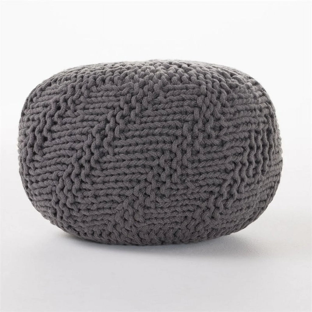 Fabric House Handcrafted Gray in Aria Modern Noble Dark Weave Pouf Outdoor