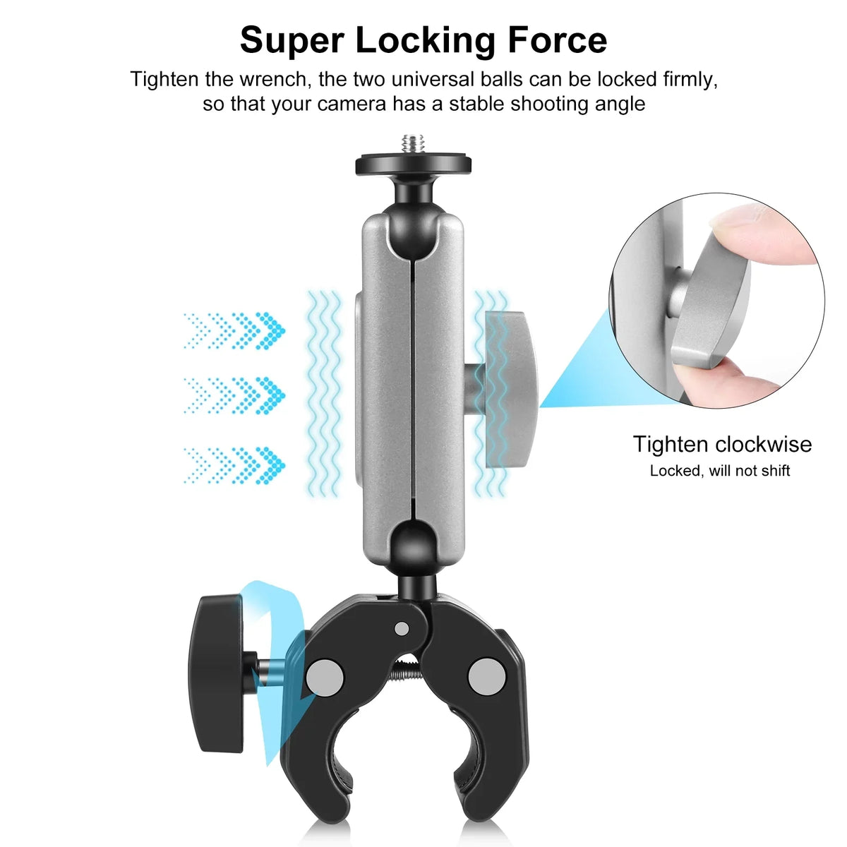 Mount, Ball PULUZ Aluminum Adapter, Clamp PU867B Compatible Alloy Dual Handlebar 11/10/9/8 AKASO DJI Hero Head, Rotatable