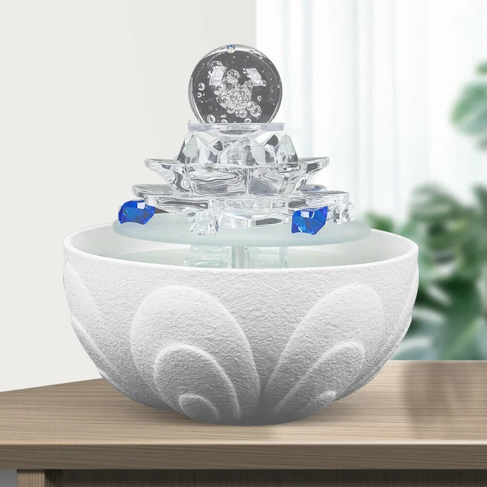 Fountain Lotus Water Crystal Flowing White Desktop Teahouse Fountain Desktop Fountain, Office Ornament Waterfall Decor Tabletop Water