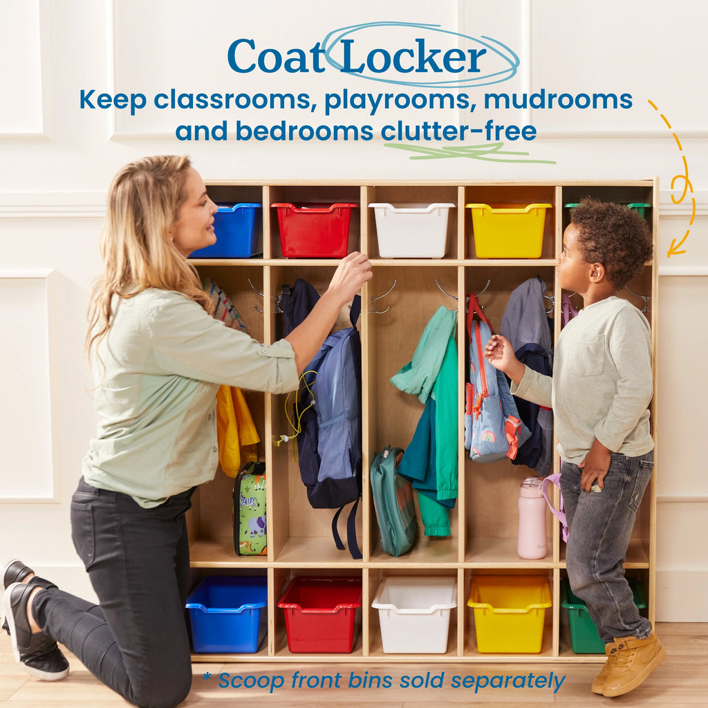 Natural ECR4Kids Coat Locker, 5-Section Streamline Furniture, Classroom