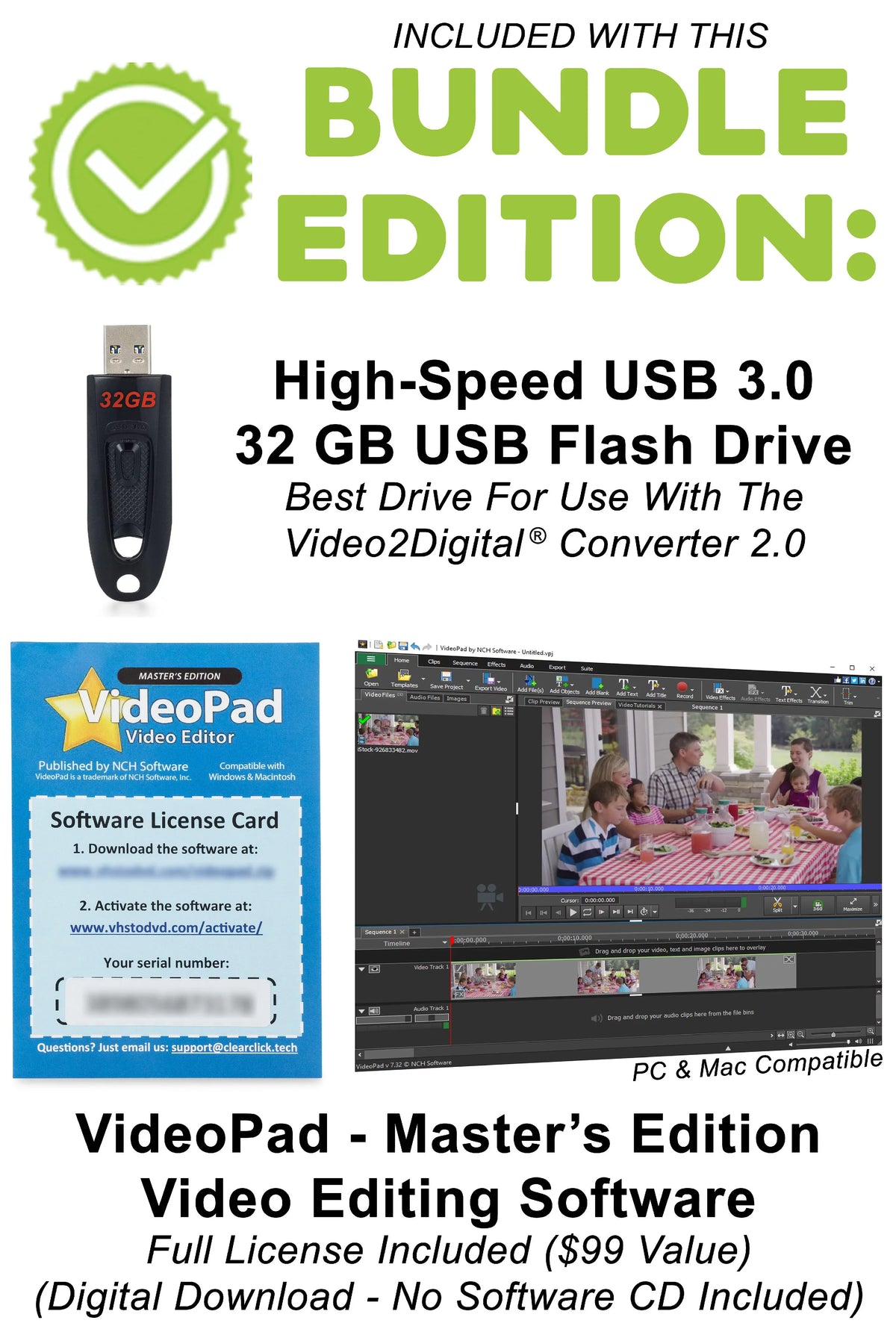 (Second Generation) 2.0 ClearClick - Edition) RCA, Video Converter Camcorder, Gaming DVD, Tapes, Systems to VCR's, AV, Record Video from Hi8, Digital (Bundle VHS