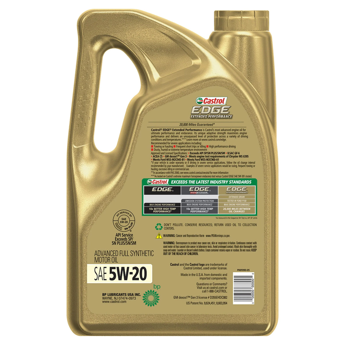 Synthetic EDGE Full 5 Performance Extended Castrol Quarts Motor Oil, Advanced 5W-20