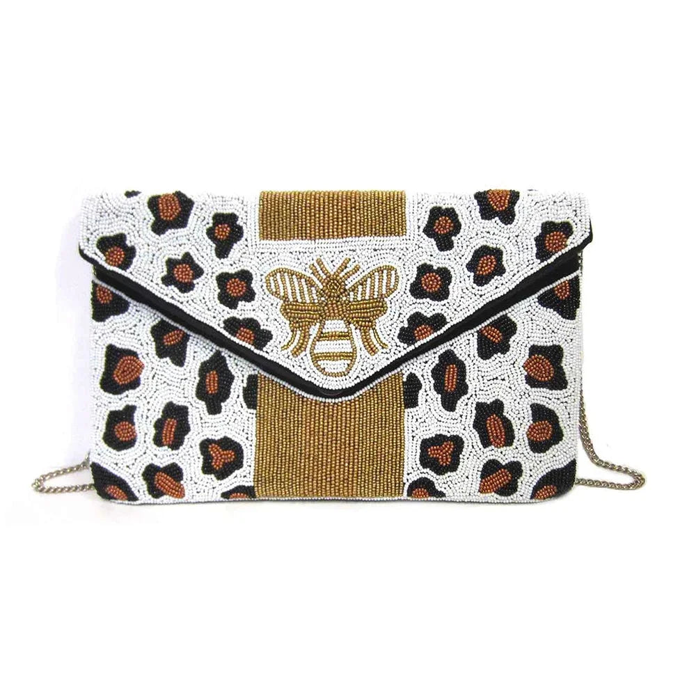 B-Spark Bee Crossbody, Beaded Leopard Clutch Multi Print