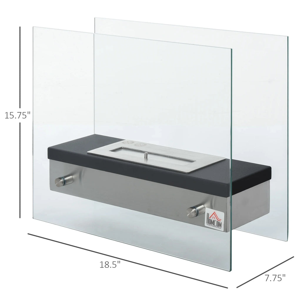 Sq. 0.39 Gal HOMCOM 3 Fireplace, Stainless Tabletop 18.5" Black Ethanol 269 up Ft., Hours, Steel to Burns
