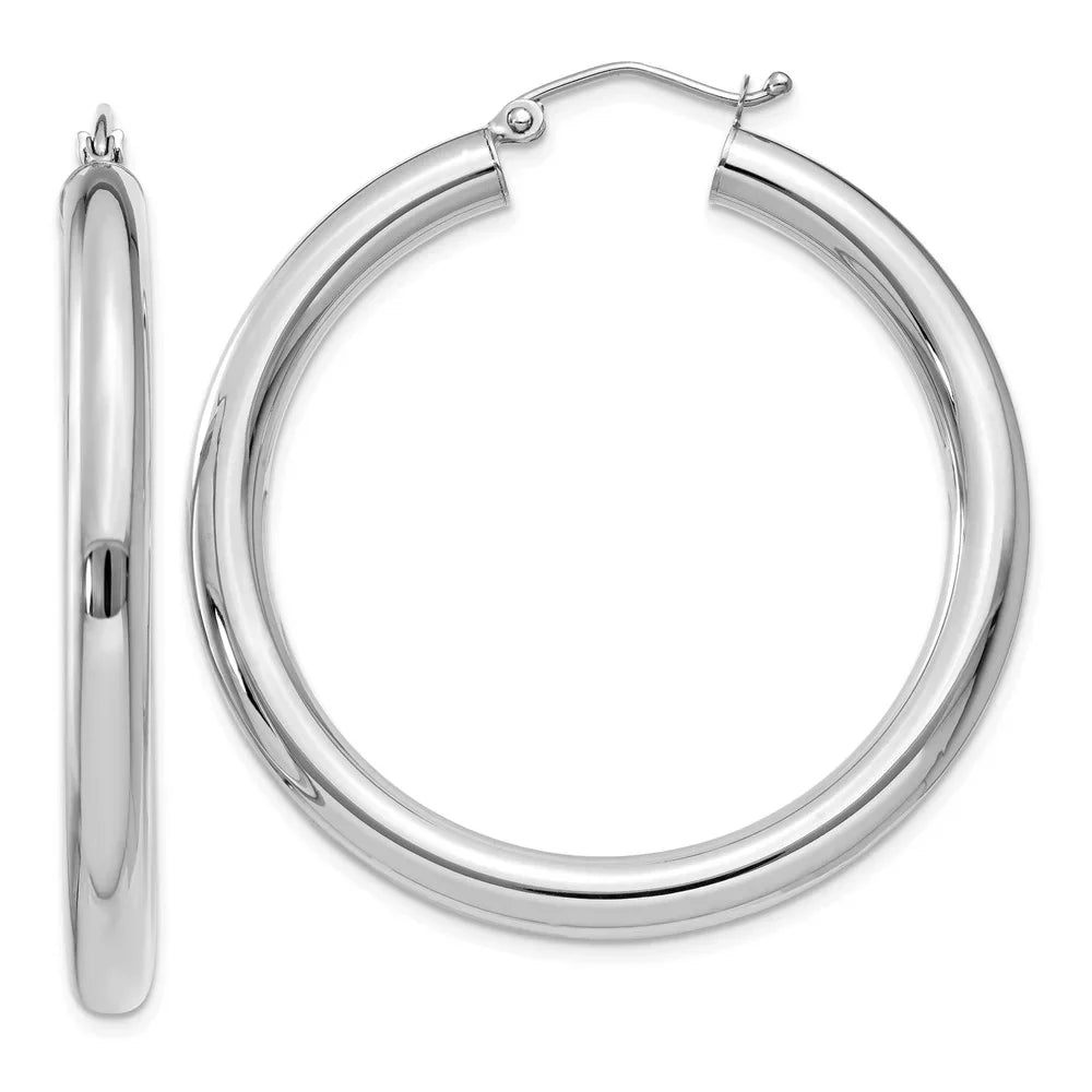 Gold Adults for Women and Tube Men Hoop Real and Teens; Earrings; 4mm for White 14kt Polished