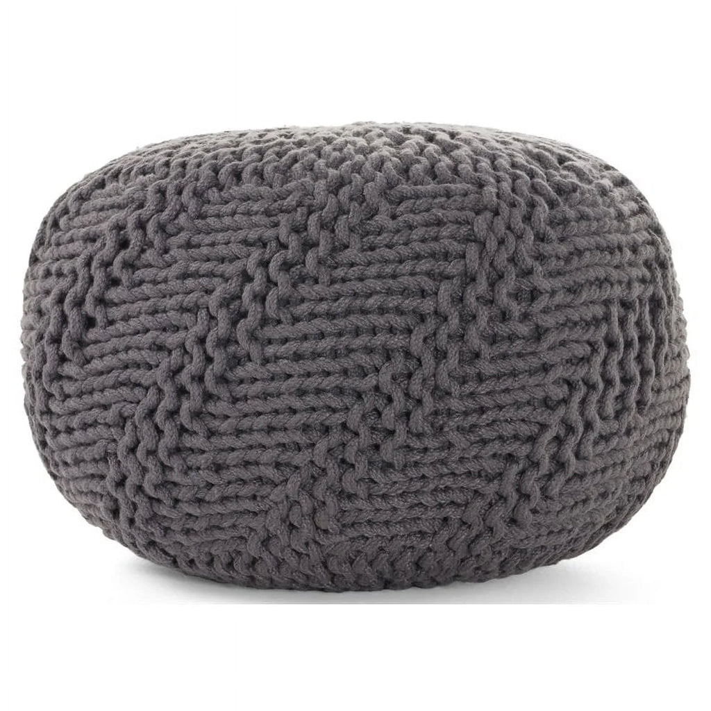 Fabric House Handcrafted Gray in Aria Modern Noble Dark Weave Pouf Outdoor