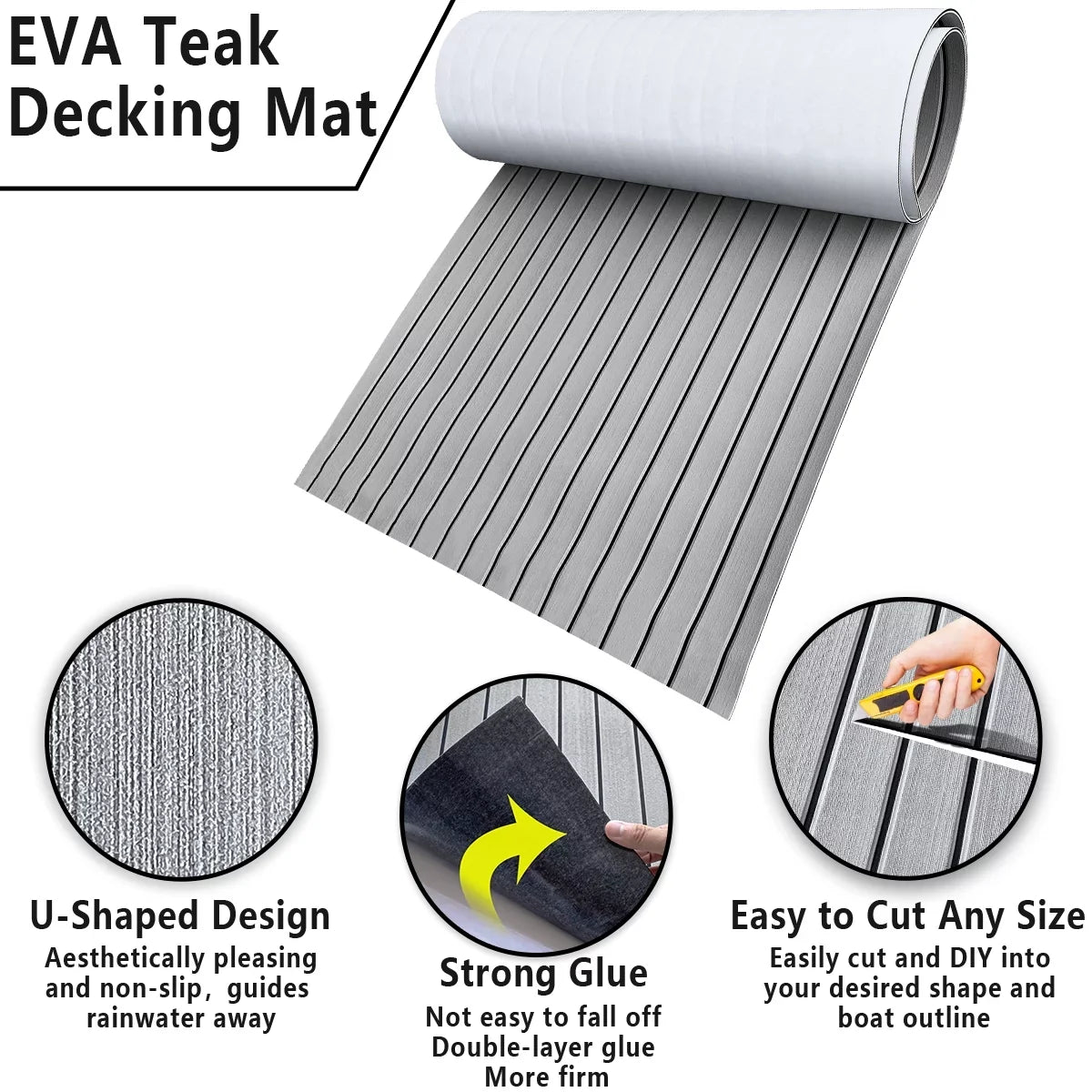 Sheet/Carpet Fits 35" for Sea HJDECK Teak Pad Marine Deck EVA Faux Self-Adhesive Non-Skid Mats/Decking 94"x Yacht Foam Boat RV Boat Decking Flooring