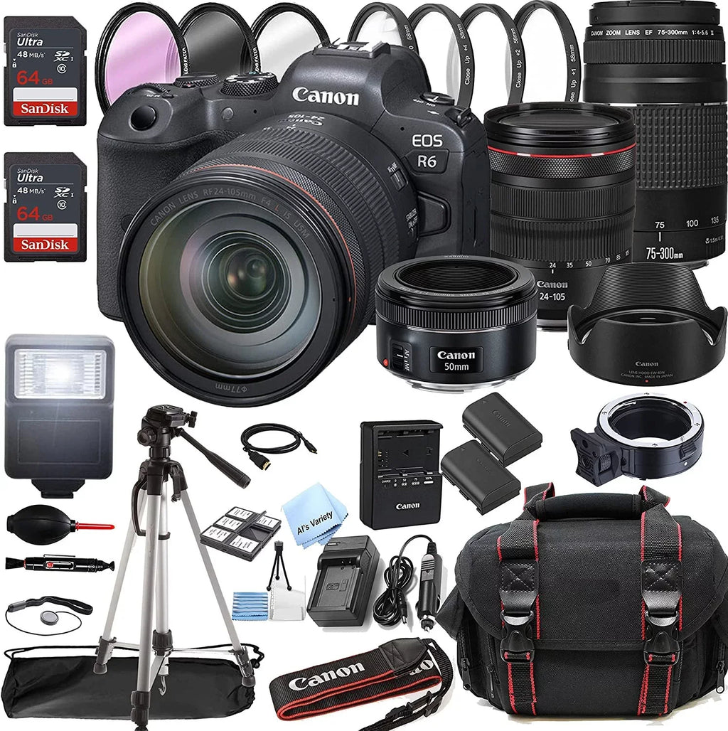 '+ USM + 128GB f/1.8 + Lens with + R6 STM 24-105mm is EOS F/4-5.6 f/4 Canon Digital RF Bundle + Memory III Mirrorless Lens Lens 50mm L Filters 42pc RF + Camera 75-300mm Case Tripod
