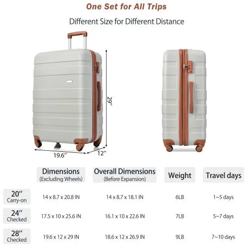 Grey Model Lock Clearance Suitcase Light Wheels 3pcs Luggage Suitcase Durable with Sets TSA sets Expandable Hardshell Brown) and New Spinner Lightweight Luggage 20''24''28''( Hardside ABS
