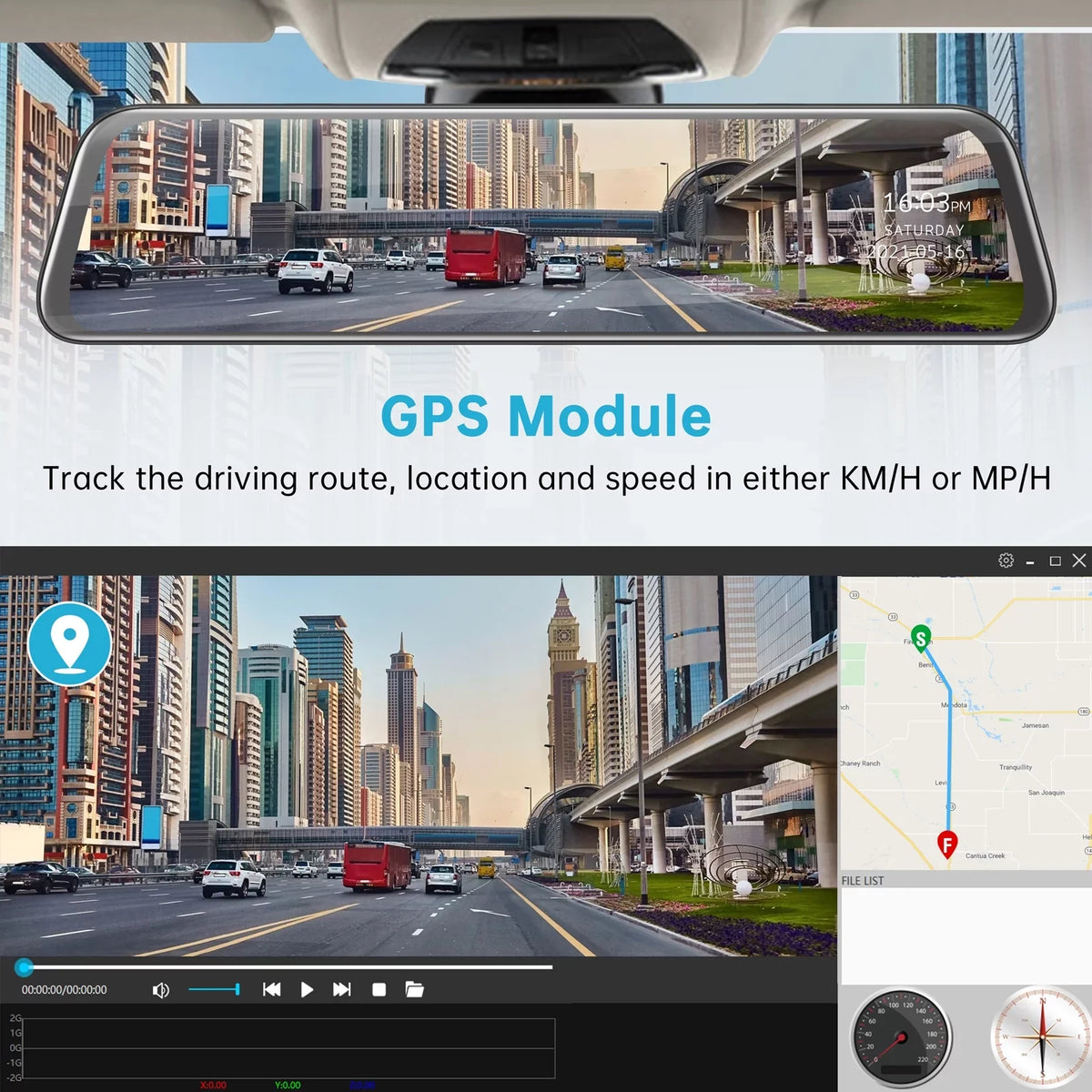Cam Touch Camera, Dual 12 Rear Cam Rear Vision, Mirror Waterproof Night Dash with Dash 2.5K Parking Camera Recording Inch Screen View GPS Front and Backup Mirror Assistance, Loop