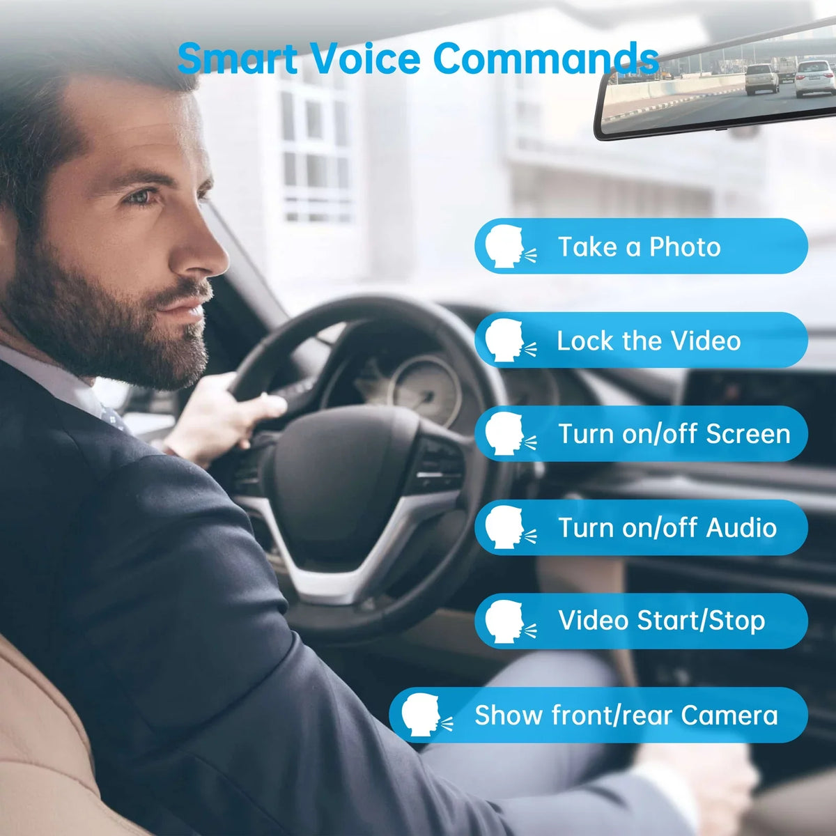 Cam Touch Camera, Dual 12 Rear Cam Rear Vision, Mirror Waterproof Night Dash with Dash 2.5K Parking Camera Recording Inch Screen View GPS Front and Backup Mirror Assistance, Loop